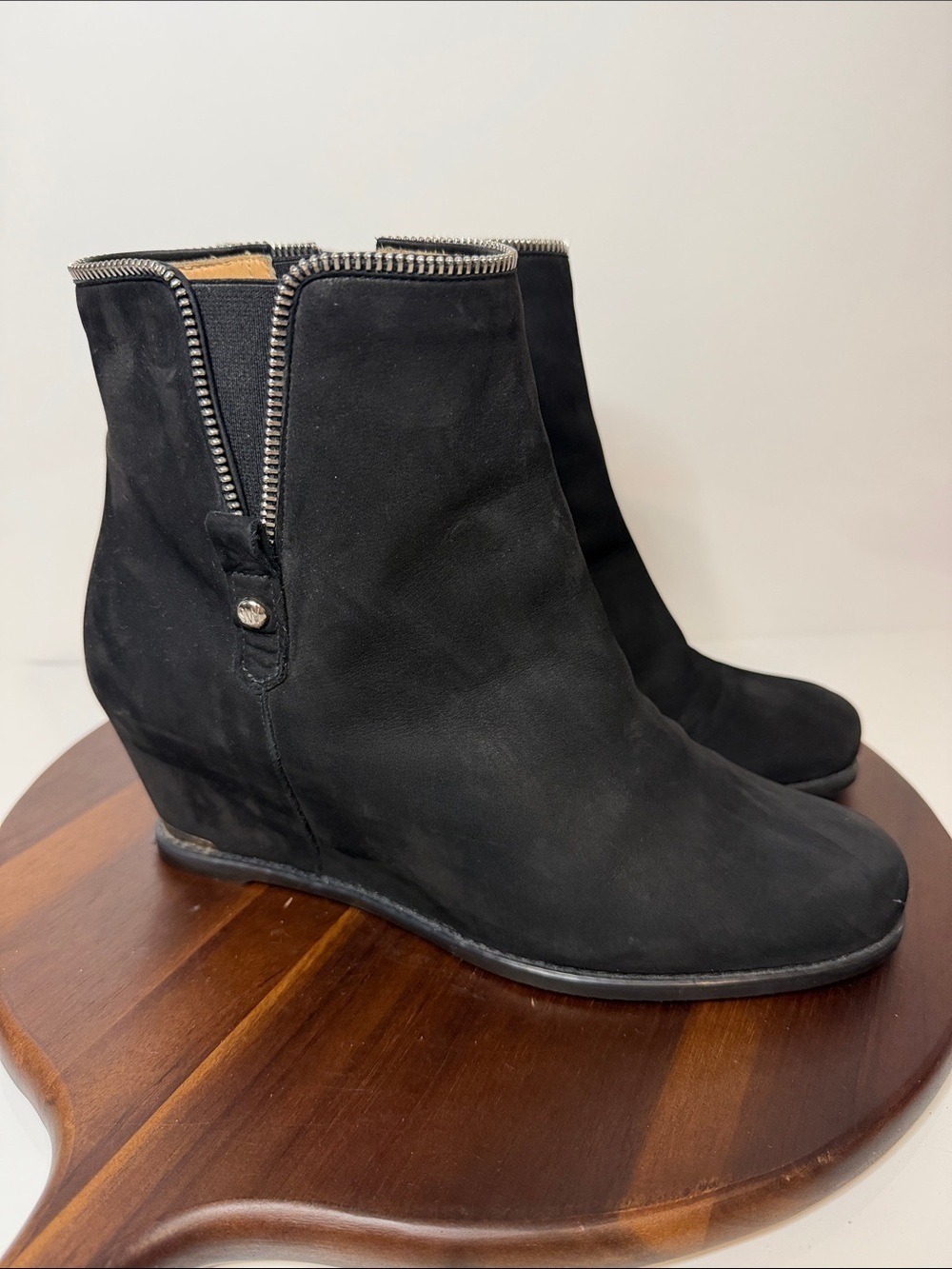 STUART WEITZMAN Suede Ankle Boots Black Wedge with Zipper Detail Size 9